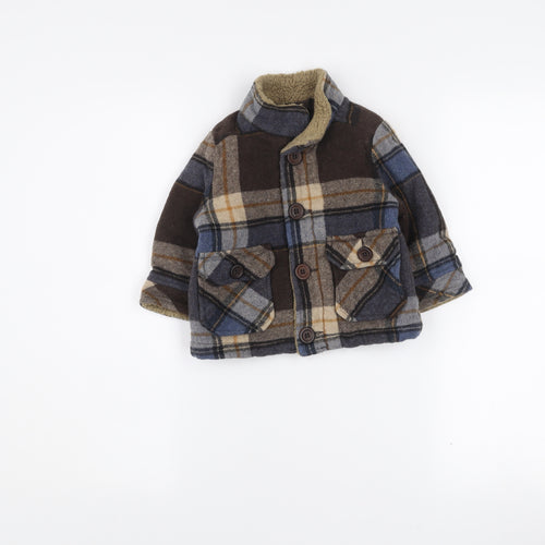 United Colors of Benetton Boys Brown Check Wool Blend Coat 12-18 Months
