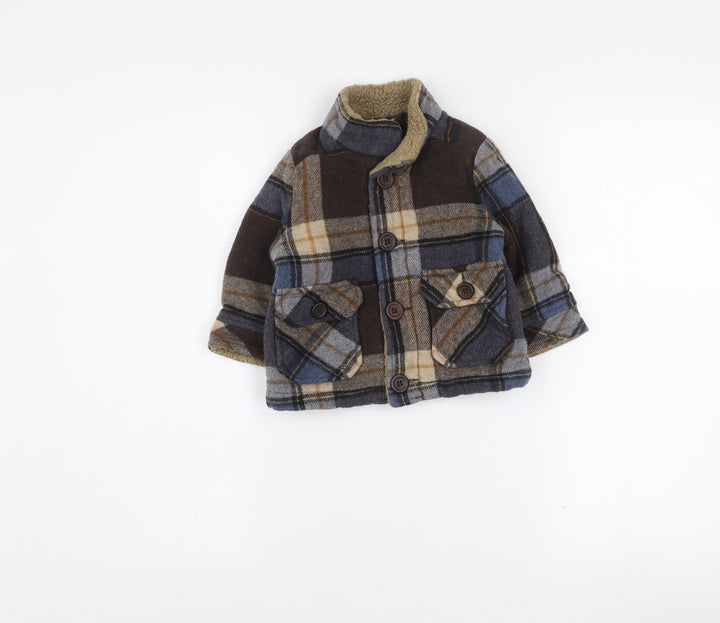 United Colors of Benetton Boys Brown Check Wool Blend Coat 12-18 Months