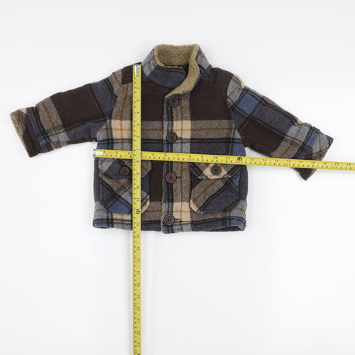 United Colors of Benetton Boys Brown Check Wool Blend Coat 12-18 Months
