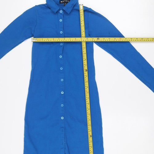 Motel Women’s Blue Shirt Dress Long Sleeve Button Collared S