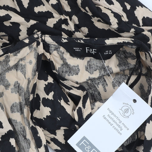 F&F Women’s Beige Black Animal Print Belted Cotton Playsuit UK 14
