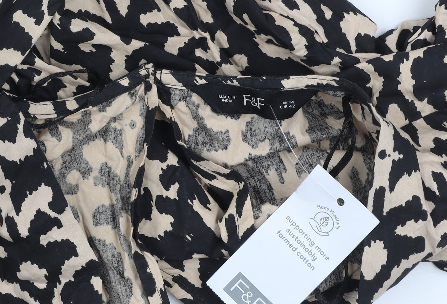 F&F Women’s Beige Black Animal Print Belted Cotton Playsuit UK 14