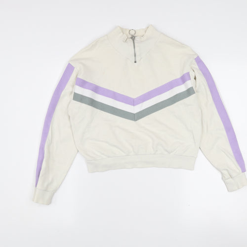 ASOS Women’s Ivory 1/4 Zip Sweatshirt UK 6 Cotton Blend Stripe Style