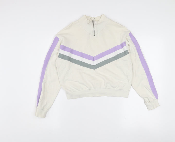 ASOS Women’s Ivory 1/4 Zip Sweatshirt UK 6 Cotton Blend Stripe Style