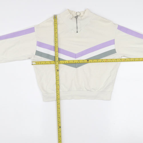 ASOS Women’s Ivory 1/4 Zip Sweatshirt UK 6 Cotton Blend Stripe Style