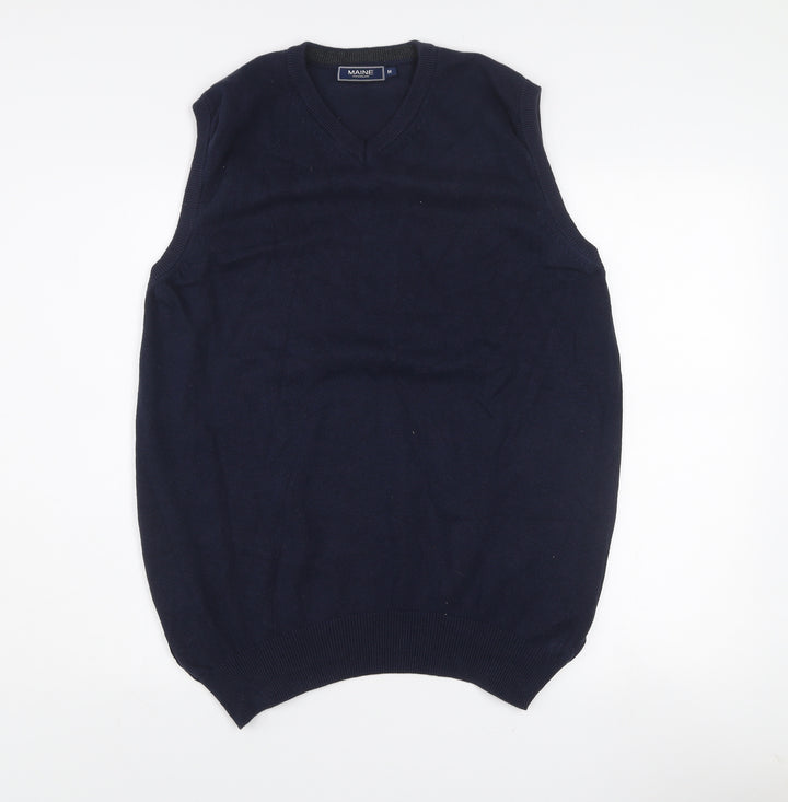 Maine New England Mens Navy Blue Cotton V-Neck Vest M