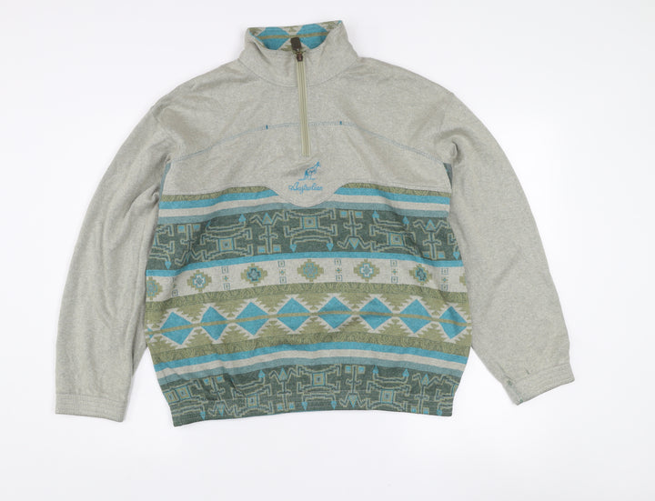 L'Alpina Mens Grey Aztec 1/4 Zip Sweatshirt Size S Made in Italy
