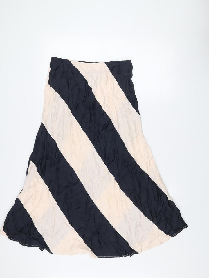 Gallery Women's Black & Ivory Striped A-Line Midi Skirt Size 10