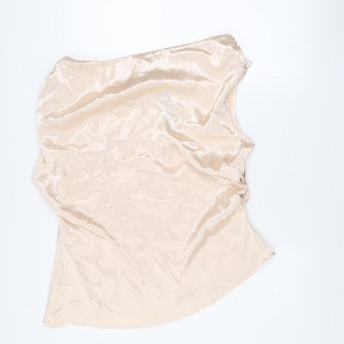 Boohoo Women Beige Satin Camisole Blouse Size 18 Sleeveless Top