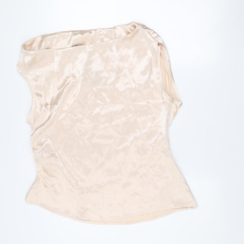 Boohoo Women Beige Satin Camisole Blouse Size 18 Sleeveless Top