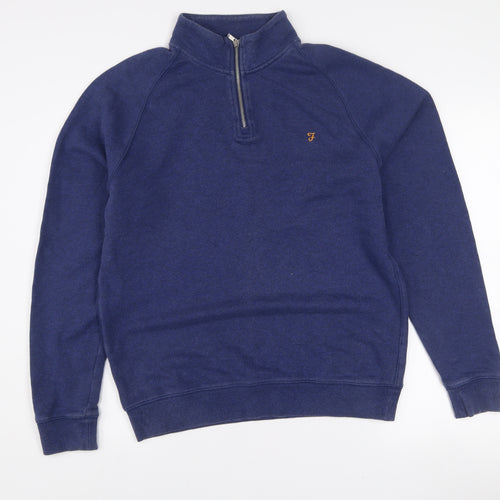 Farah Men's Blue Cotton 1/2 Zip Sweatshirt L Regular Fit