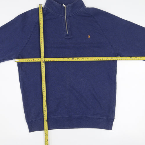 Farah Men's Blue Cotton 1/2 Zip Sweatshirt L Regular Fit
