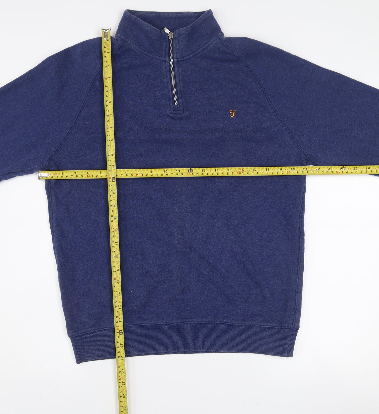 Farah Men's Blue Cotton 1/2 Zip Sweatshirt L Regular Fit