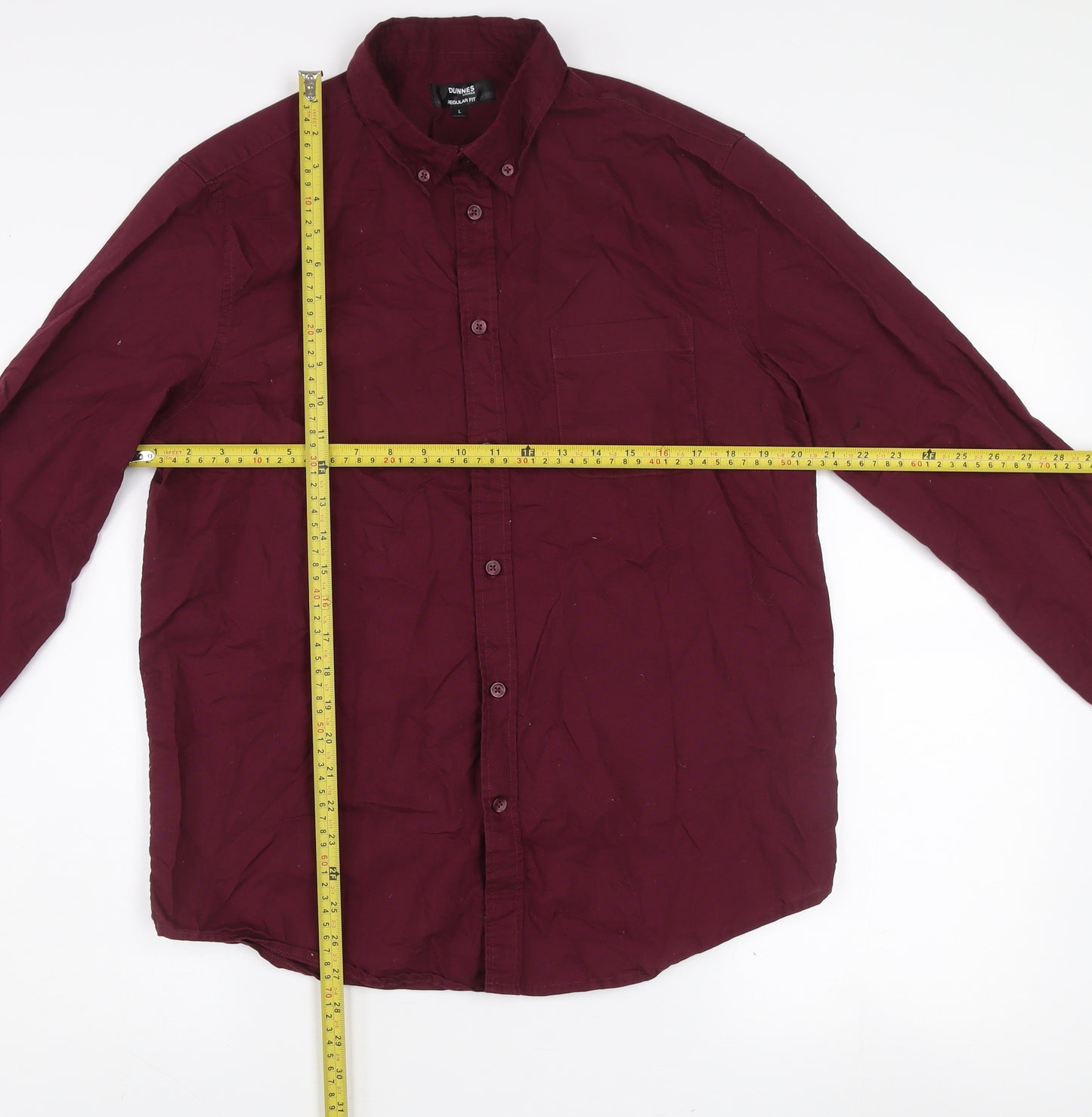Dunnes Stores Men’s Red Regular Fit Long Sleeve Button-Up Shirt L