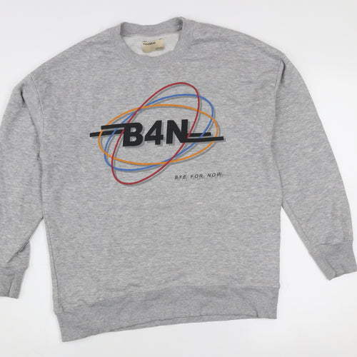 Pull & Bear Women's Grey Graphic B4N Logo Pullover Sweatshirt Size S