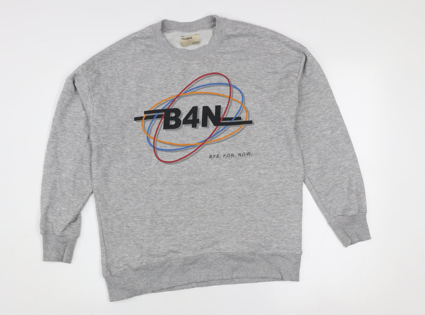 Pull & Bear Women's Grey Graphic B4N Logo Pullover Sweatshirt Size S
