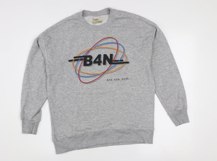 Pull & Bear Women's Grey Graphic B4N Logo Pullover Sweatshirt Size S