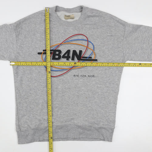 Pull & Bear Women's Grey Graphic B4N Logo Pullover Sweatshirt Size S