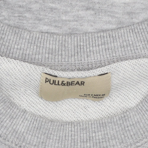Pull & Bear Women's Grey Graphic B4N Logo Pullover Sweatshirt Size S