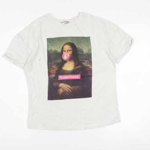 Stradivarius Women’s White Art Print Supermuse T-Shirt Size 12