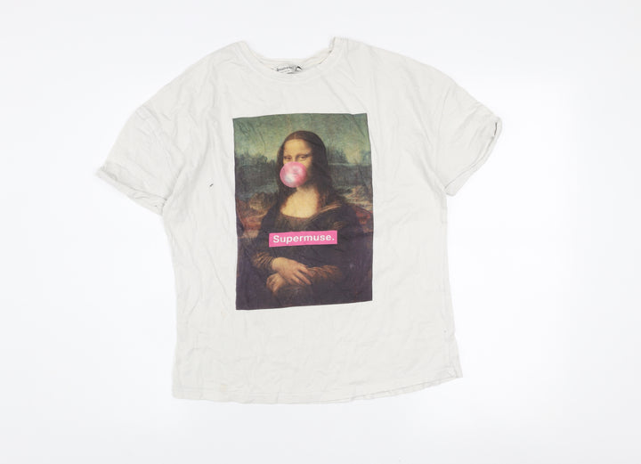 Stradivarius Women’s White Art Print Supermuse T-Shirt Size 12