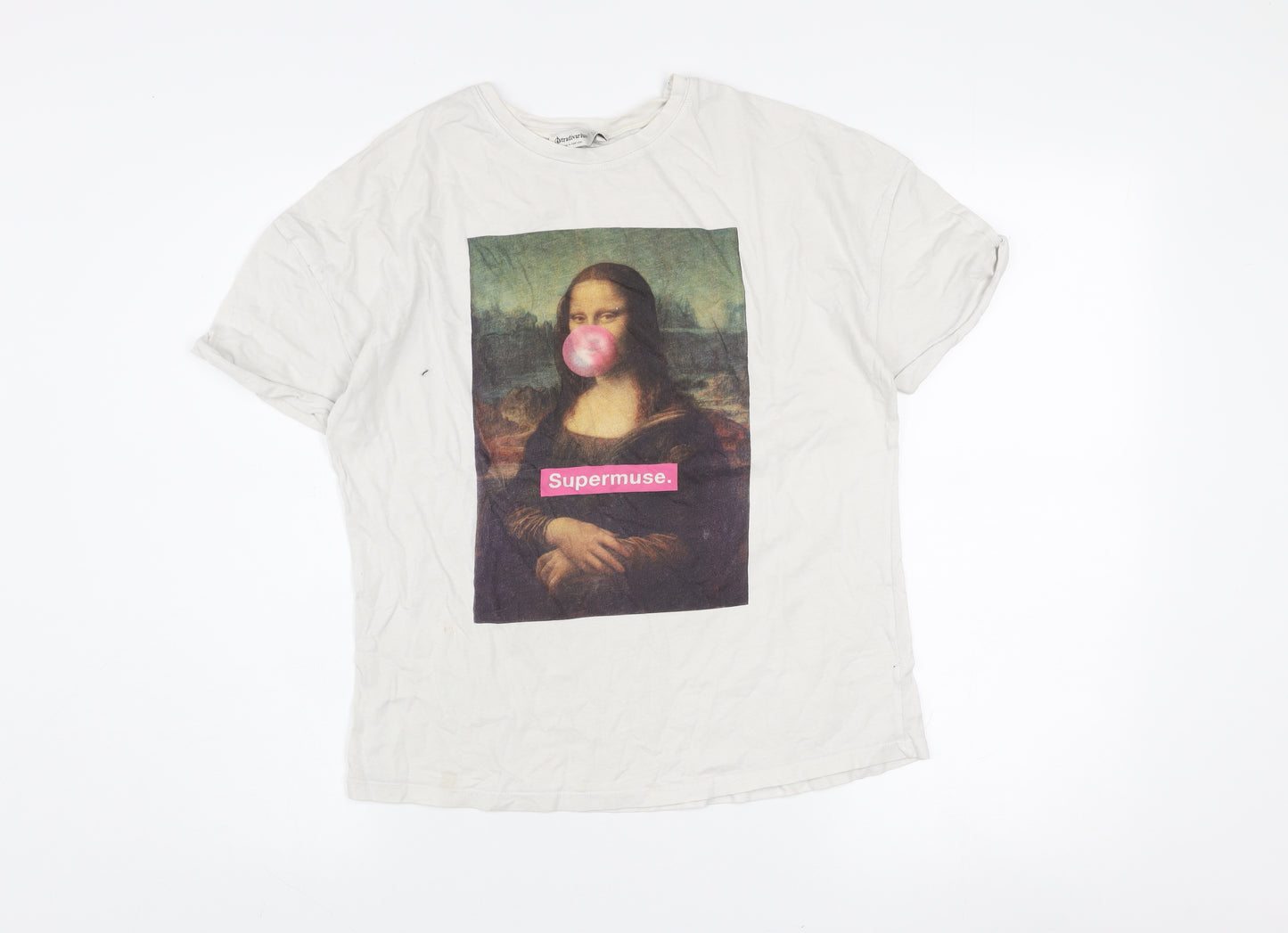 Stradivarius Women’s White Art Print Supermuse T-Shirt Size 12