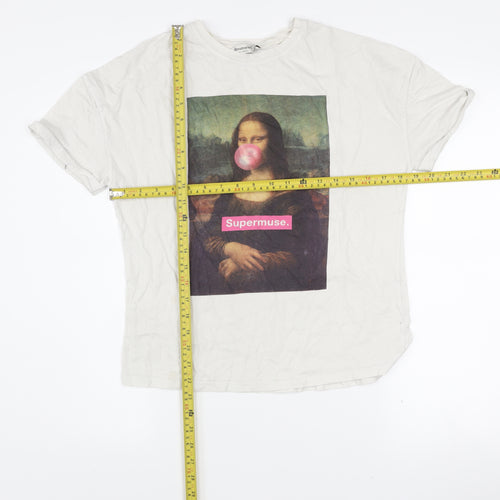 Stradivarius Women’s White Art Print Supermuse T-Shirt Size 12