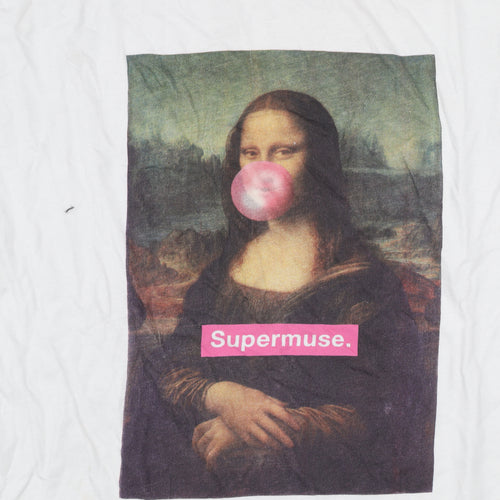 Stradivarius Women’s White Art Print Supermuse T-Shirt Size 12