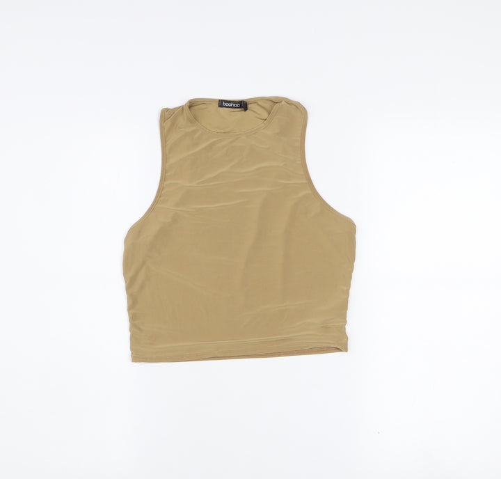 Boohoo Womens Beige Cropped Tank Top Size 16 Sleeveless Slim Fit