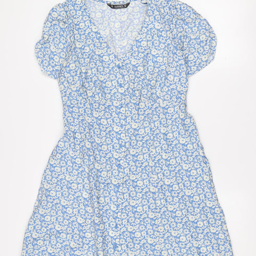 Dunnes Women’s Blue Floral Wrap Dress Size 10 Short Puff Sleeve