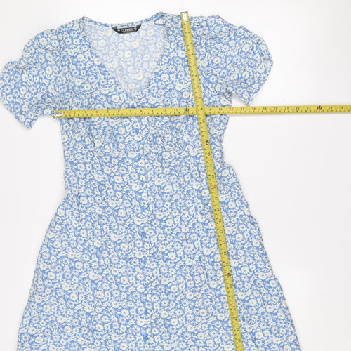 Dunnes Women’s Blue Floral Wrap Dress Size 10 Short Puff Sleeve
