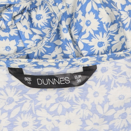 Dunnes Women’s Blue Floral Wrap Dress Size 10 Short Puff Sleeve