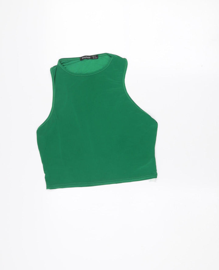 Boohoo Women’s Green Cropped Sleeveless Tank Top Size 16