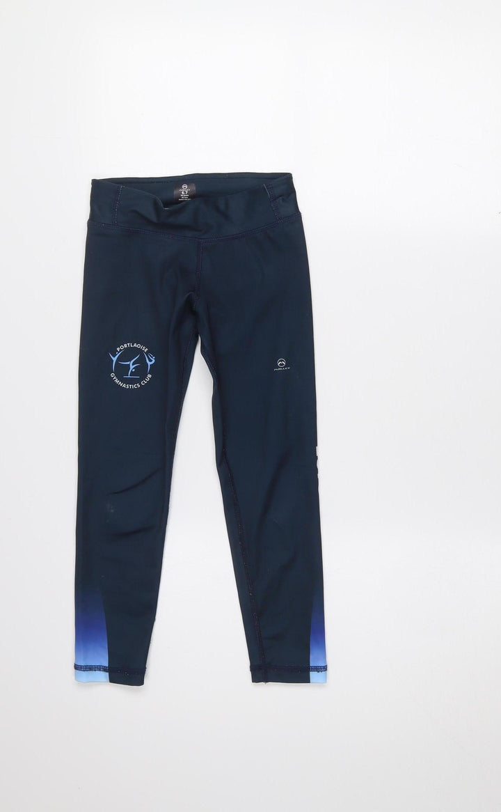 Malley Girls Blue 6-7 Years Ankle Sports Nylon Stretch Leggings