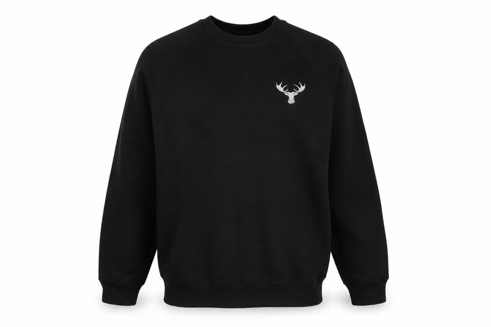 Front view of Russell Men's Black Embroidered Crew Neck Pullover Sweatshirt M
