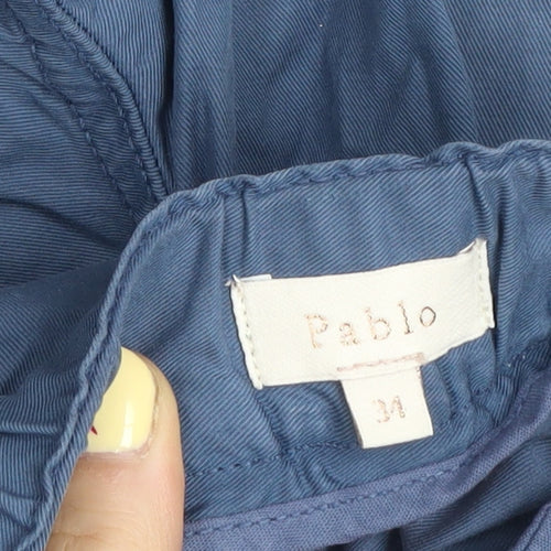 Pablo Women's Blue Size 14 Wide-Leg Cotton Blend Trousers