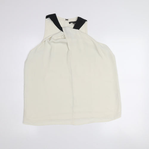 Mango Women Ivory Sleeveless High Neck Chiffon Blouse Size 14