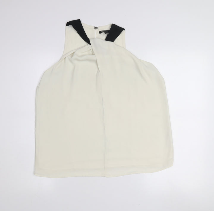 Mango Women Ivory Sleeveless High Neck Chiffon Blouse Size 14