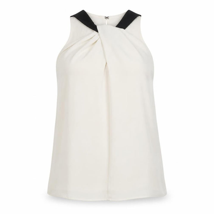 Mango Women Ivory Sleeveless High Neck Chiffon Blouse Size 14