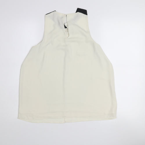 Mango Women Ivory Sleeveless High Neck Chiffon Blouse Size 14