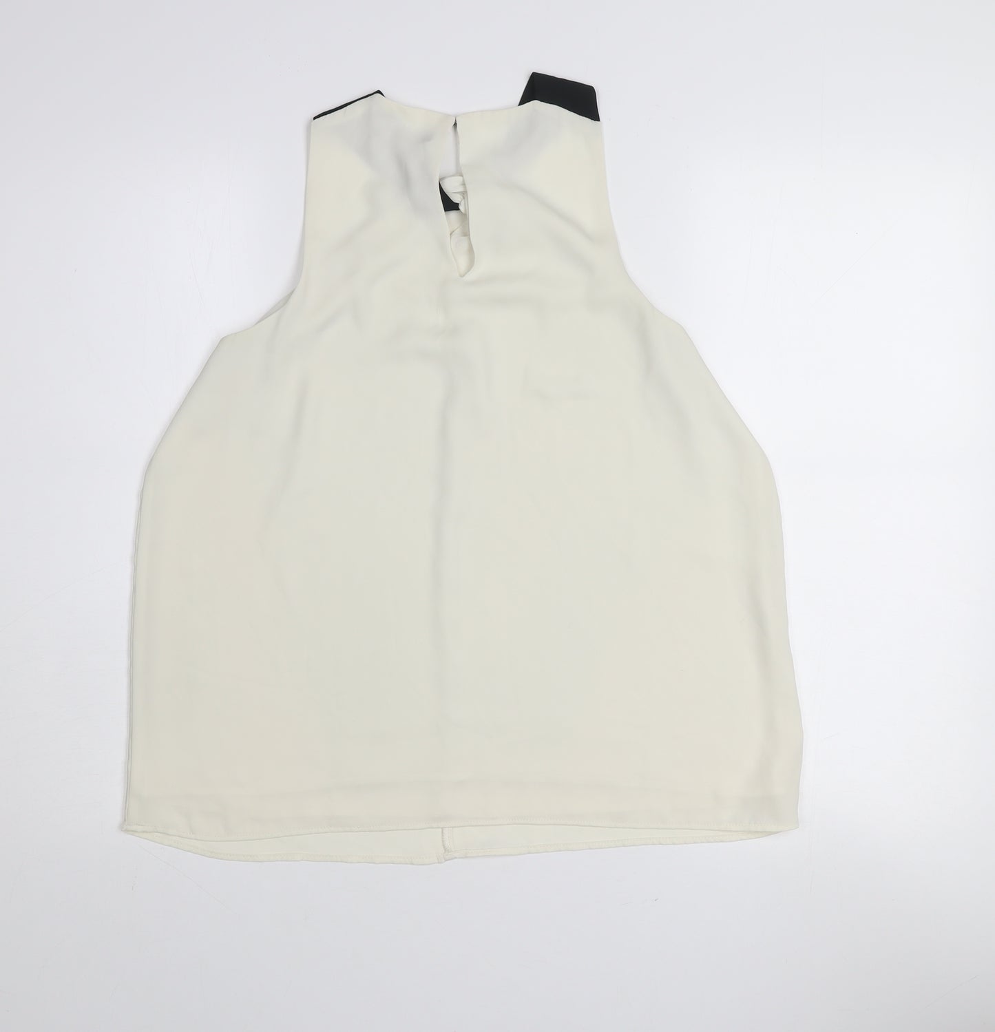 Mango Women Ivory Sleeveless High Neck Chiffon Blouse Size 14