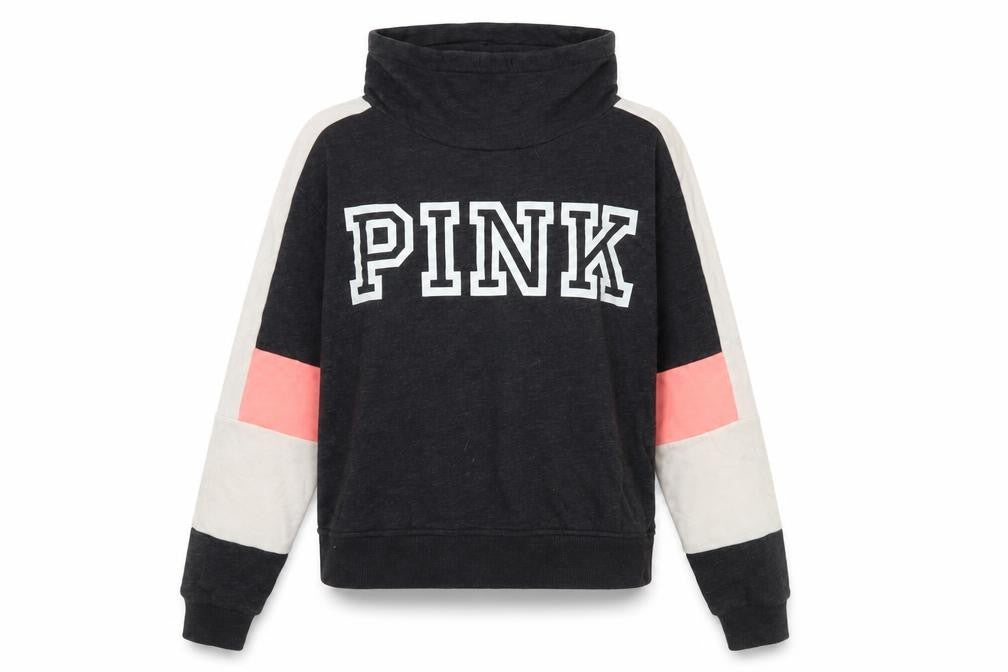 Front view of Victoria's Secret PINK Women's Grey Colourblock Pullover Sweatshirt XS