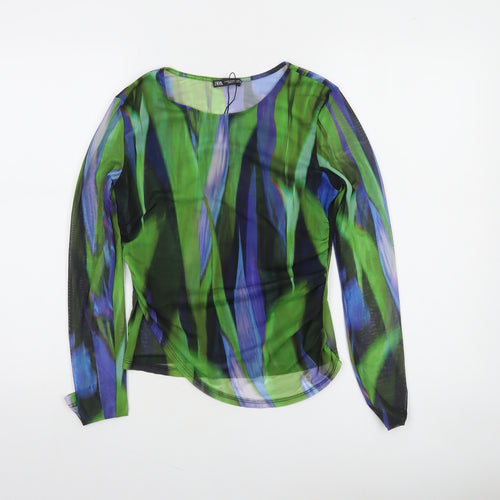 Zara Women Multicoloured Mesh Long Sleeve Slim Fit Blouse Size 12