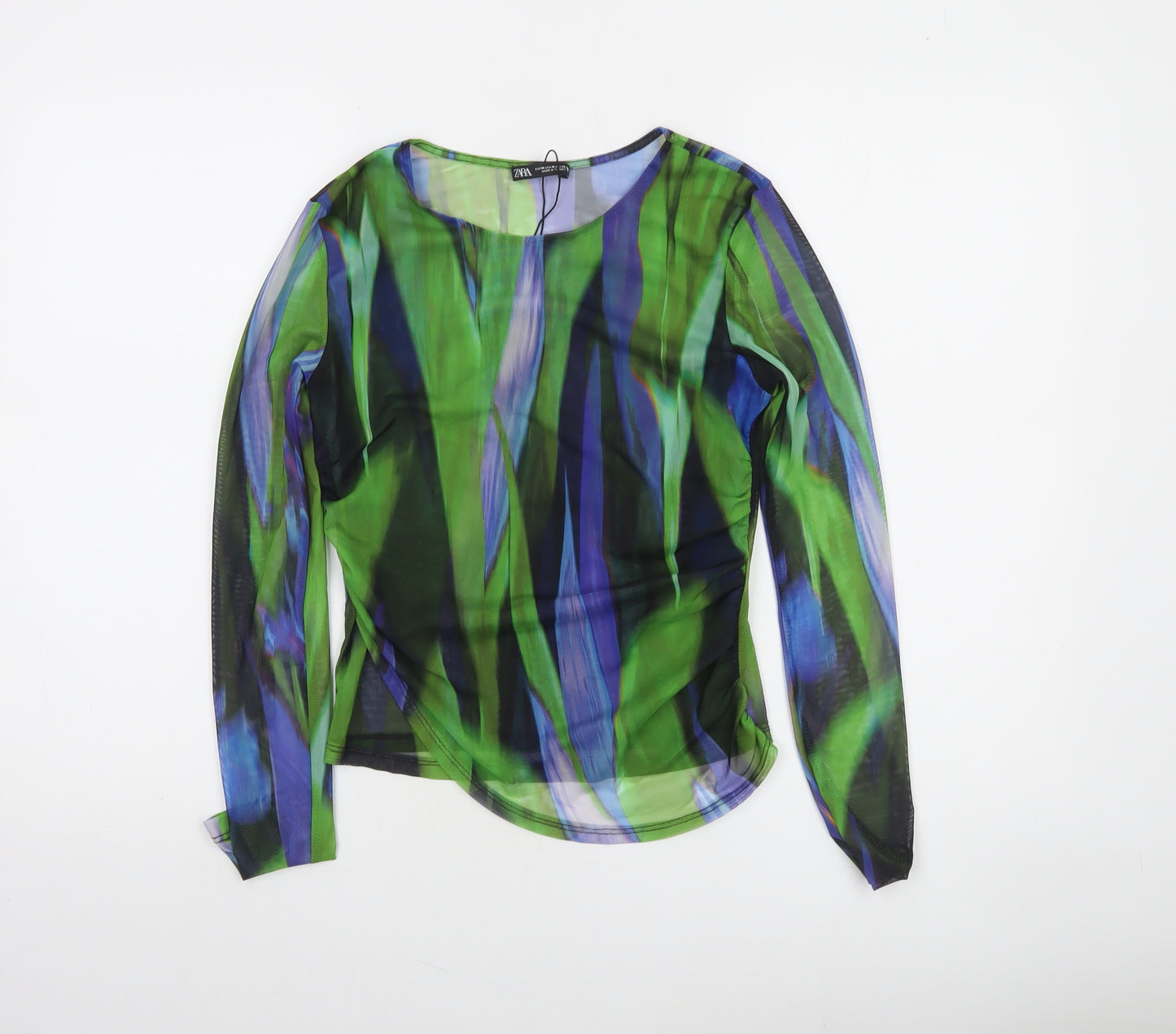 Zara Women Multicoloured Mesh Long Sleeve Slim Fit Blouse Size 12