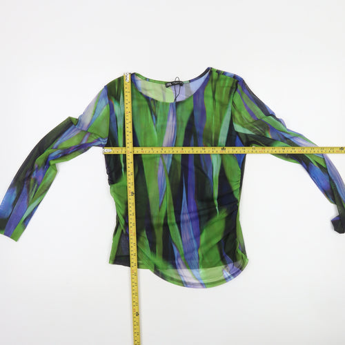 Zara Women Multicoloured Mesh Long Sleeve Slim Fit Blouse Size 12