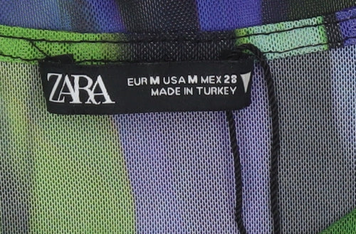 Zara Women Multicoloured Mesh Long Sleeve Slim Fit Blouse Size 12