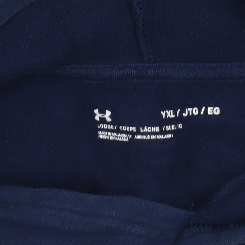 Under Armour Boys Blue Pullover Hoodie YXL Loose Fit Cotton Blend