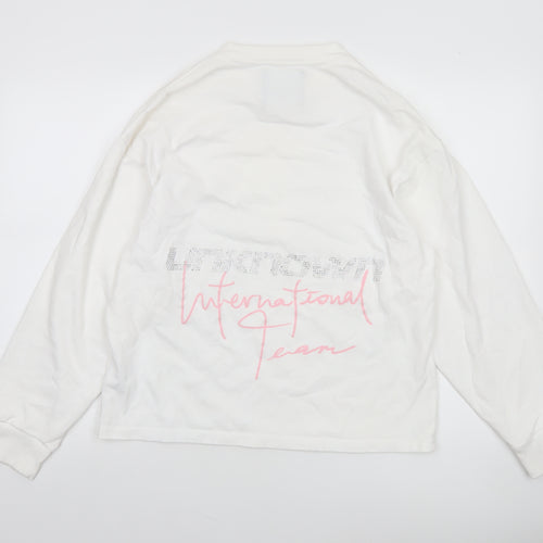 Unknown LDN Women White XS Pullover Sweatshirt Rhinestone Logo