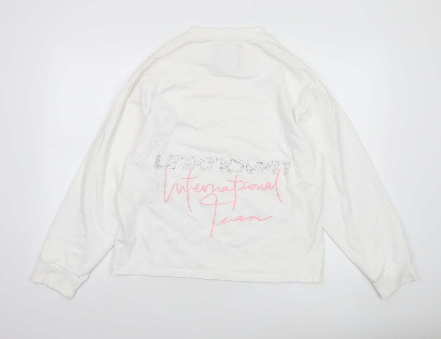 Unknown LDN Women White XS Pullover Sweatshirt Rhinestone Logo