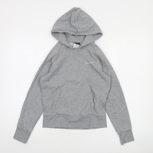 Nike Boys Grey Pullover Hoodie 10-12 Years Cotton Blend Fleece
